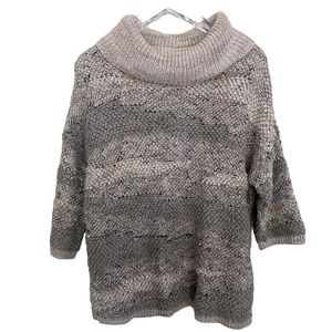 Lucky Brand Women's Cowl Neck Abstract Tan Pullover 3/4 Sleeve Sweater - Small